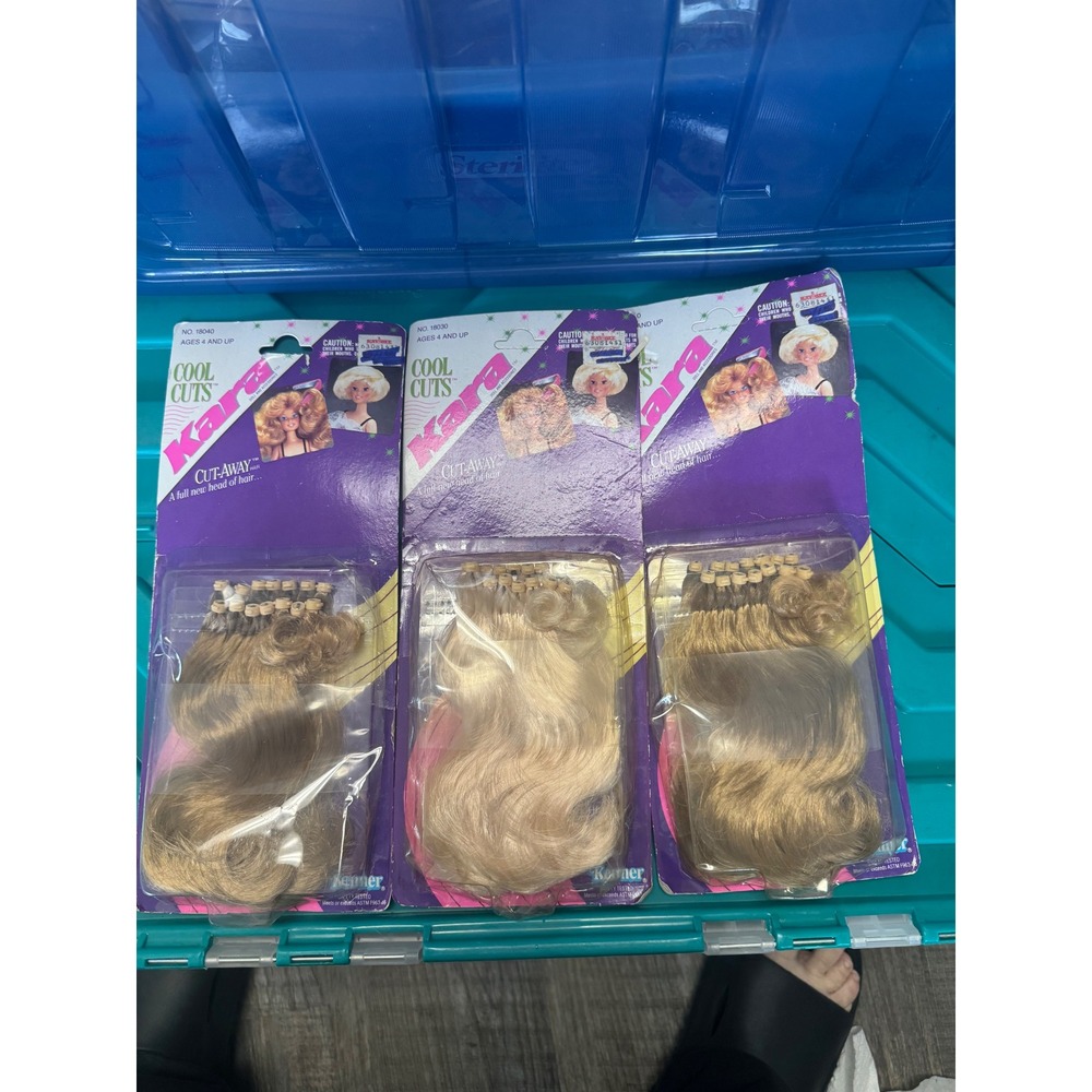 3pc Vtg 1990 Kenner Cool Cuts Kara Cut-Away Doll Hair Refills Blonde Brunette